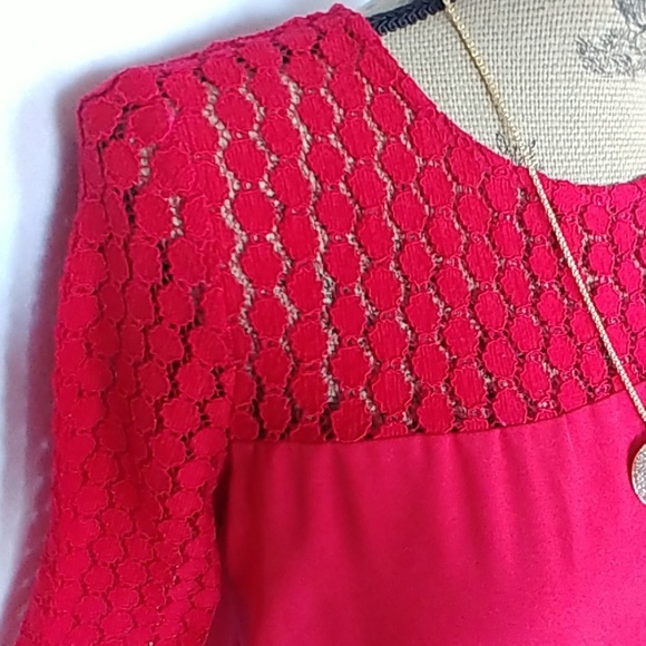 Kensie Red Lace Top Blouse Shirt - Picture 2 of 5